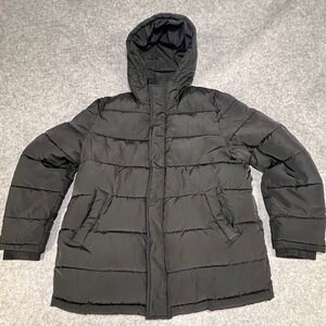 Forever 21 Men Black Puffer Jacket Hooded Winter Coat Size L